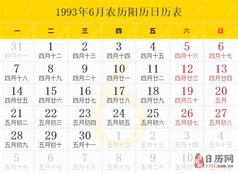 1993年农历|【1993年日历带农历】1993阳历阴历对照表